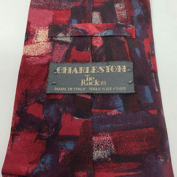 Vintage 1980 Made In Italy 100% Silk Red Abstract Necktie by Charleston Tie Rack - Picture 3 of 4